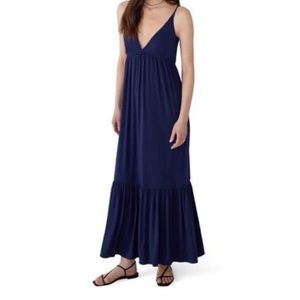Favorite Daughter the Weekend Maxi Dress Navy Blue Lace up Back V-Neck Sz Large